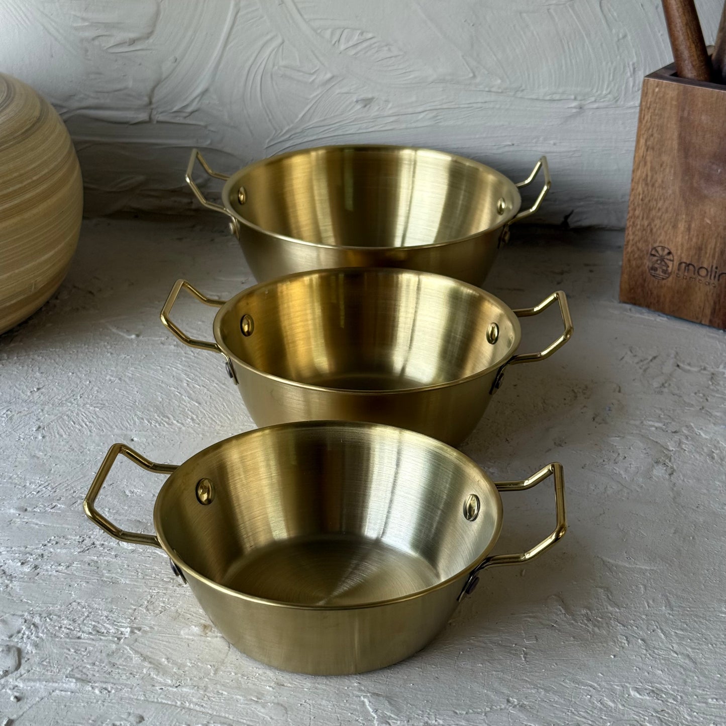 Como 3 Boy Tutmalı Çelik Kase Set 17 cm, 14 cm, 13 cm Gold KOD:5338-39-40