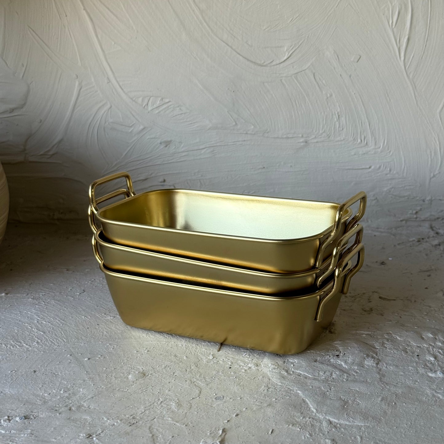 Vadi Metal Dikdörtgen Tutmalı Gold Kase Seti 3 Adet KOD:8803