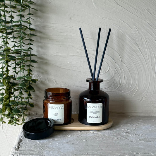 Kasandra Bambu Standlı Mum ve Oda Koku Seti Amber