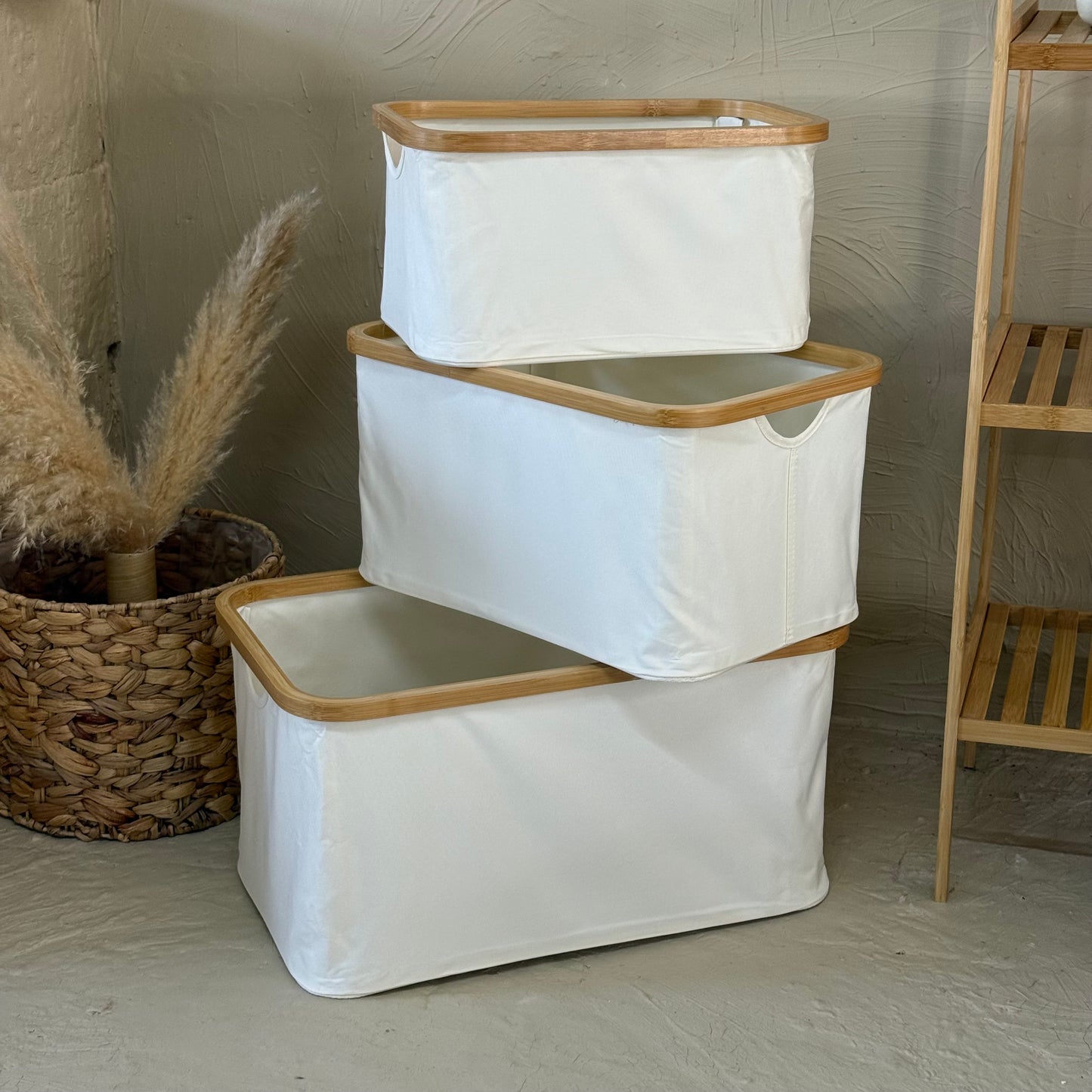 Lalezar Bambu Tutmalı 3 Boy Organizer Seti Krem KOD:8017-16-15