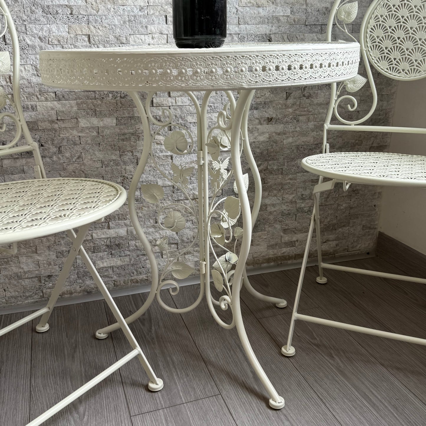 PNL Ferforje Masa Sandalye Seti 3 Parça Krem KOD:8760-8766