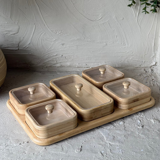 Molino Dikdörtgen Bambu Standlı Kare Sunumluk Çerezlik Seti 6 Parça KOD:30453