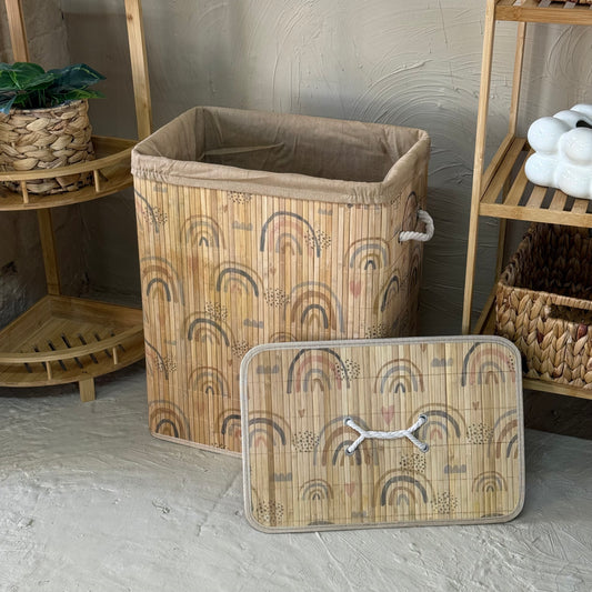 Loren Desenli Bambu Kapaklı İçi Astarlı Kirli Çamaşır Sepeti KOD:789