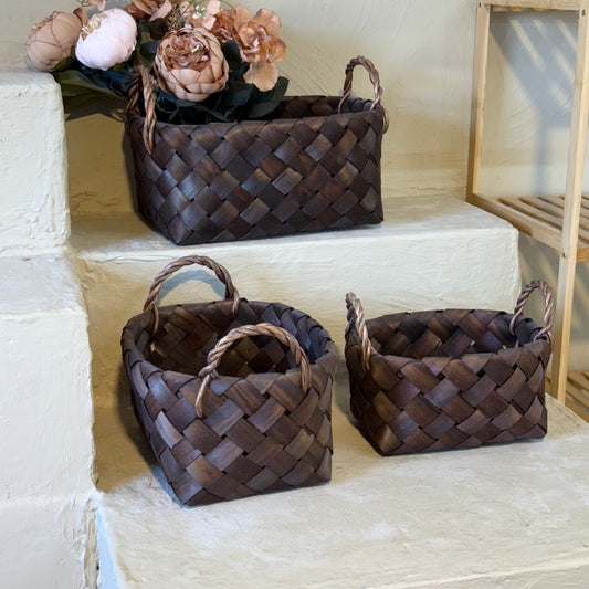 Sadolly Ahşap Örgü Kulplu Oval 3 Boy Sepet Seti Siyah KOD:135271