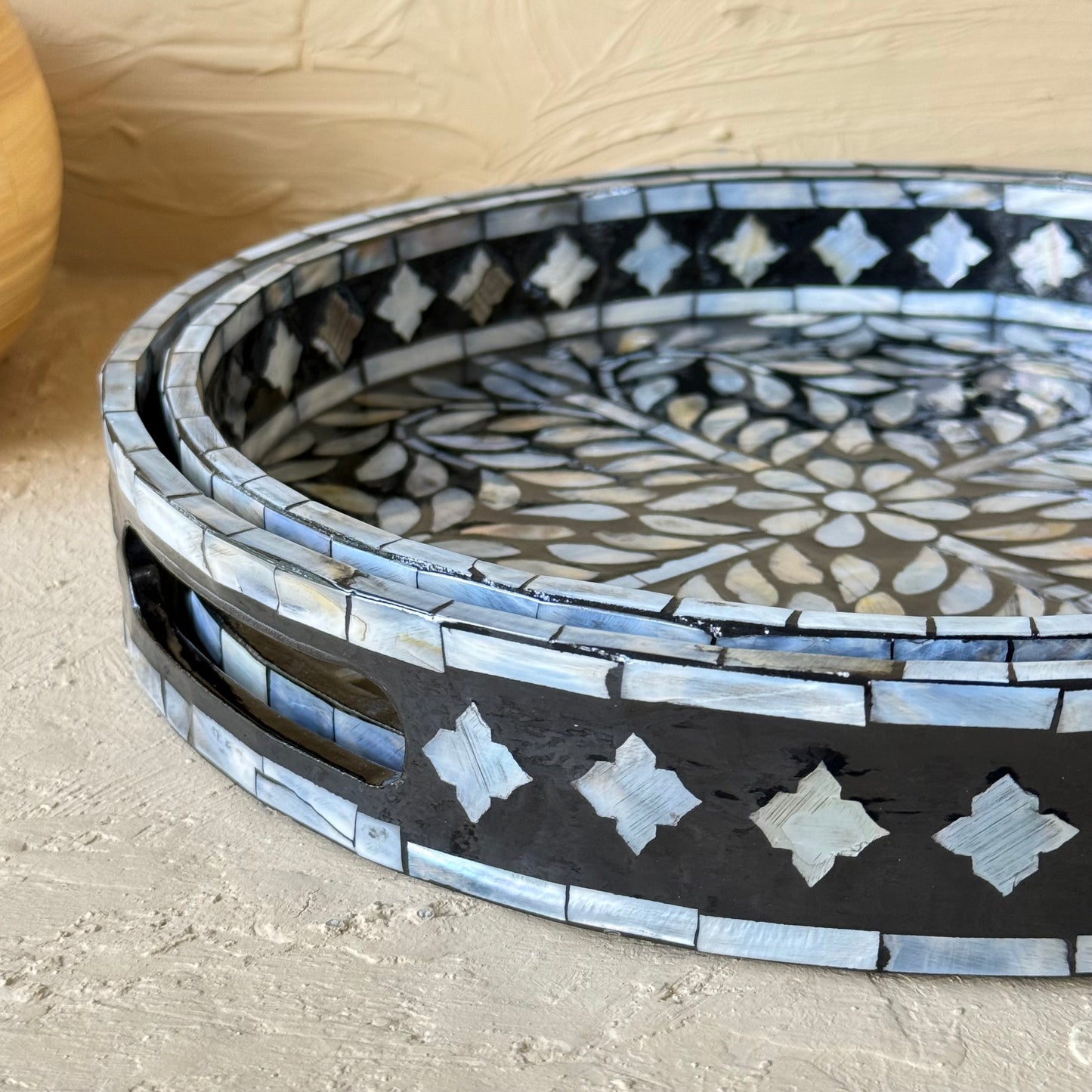 SVR Sedef İkili Yuvarlak Tepsi Seti KOD:61832 Siyah