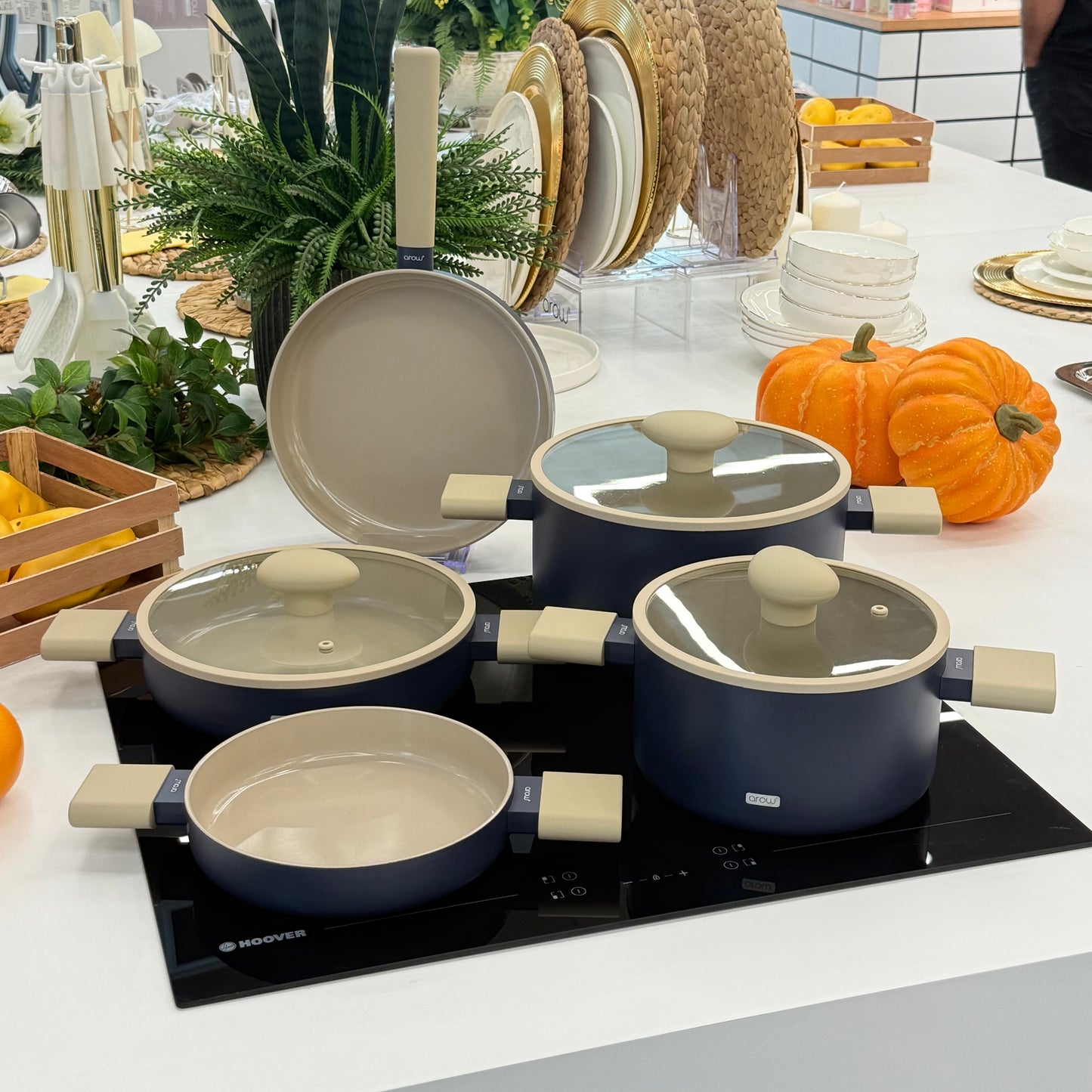 Arow Kristal Kaplama Yapışmaz Taban Tencere Tava Seti 8 Parça Mavi