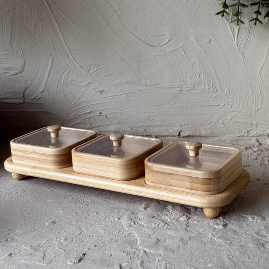 Molino Dikdörtgen Bambu Standlı Kare Sunumluk Çerezlik Seti KOD:30451