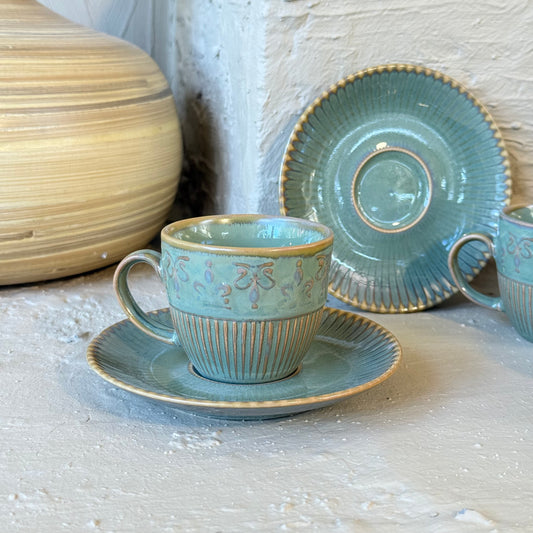 Porline Helena Hitit Model Porselen Kahve Fincan Seti 6 Kişilik Haki ( ÇOK SATANLARDA)