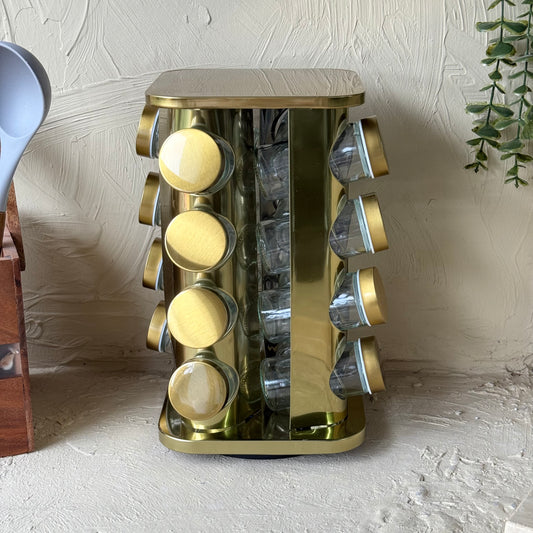 SVR Dönerli Standlı Kare Metal Kapaklı 16 Li Baharatlık Seti Gold KOD:717