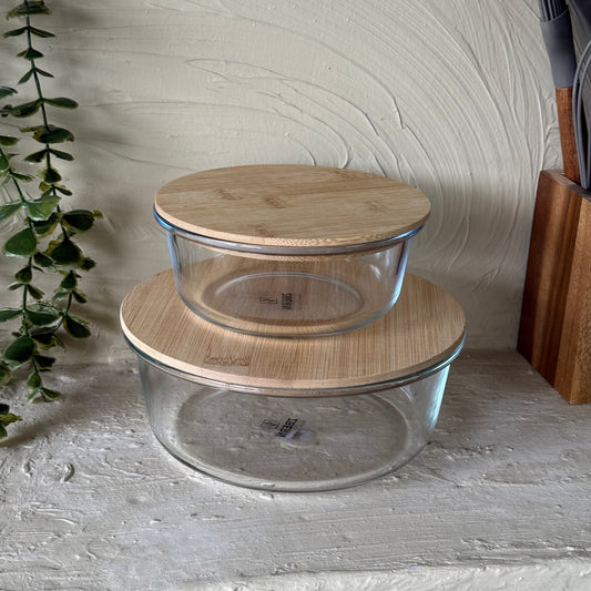 ZBERN Bambu Kapaklı Cam Saklama Kabı 2 Boy 620 ml, 1350 ml