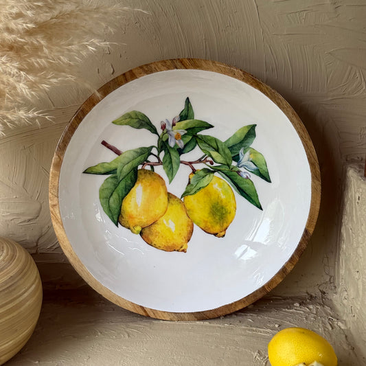 Selin Yuvarlak Orta Boy Sunumluk Meyvelik Lemon Desenli KOD:HSL-04