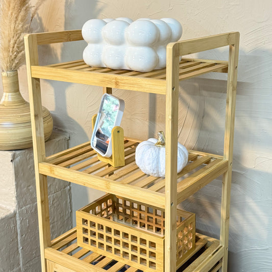 Lalezar 3 Raflı Bambu Kirli Çamaşır Sepeti Krem KOD:8021