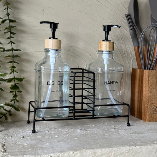 Savor Metal Standlı İkili Sıvı Sabunluk Seti Siyah KOD:170