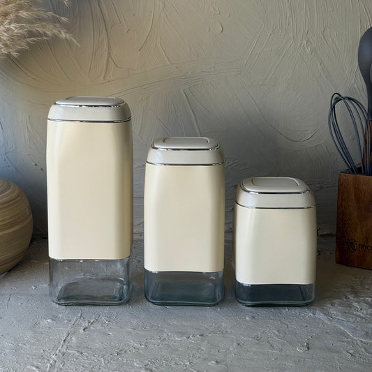 Loven Vakumlu Jar Kavanoz Set 3 Boy Kare Model Krem KOD:0405