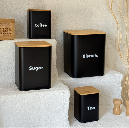 Evanev Bambu Kapaklı Jar Erzak Seti 4 Parça Siyah