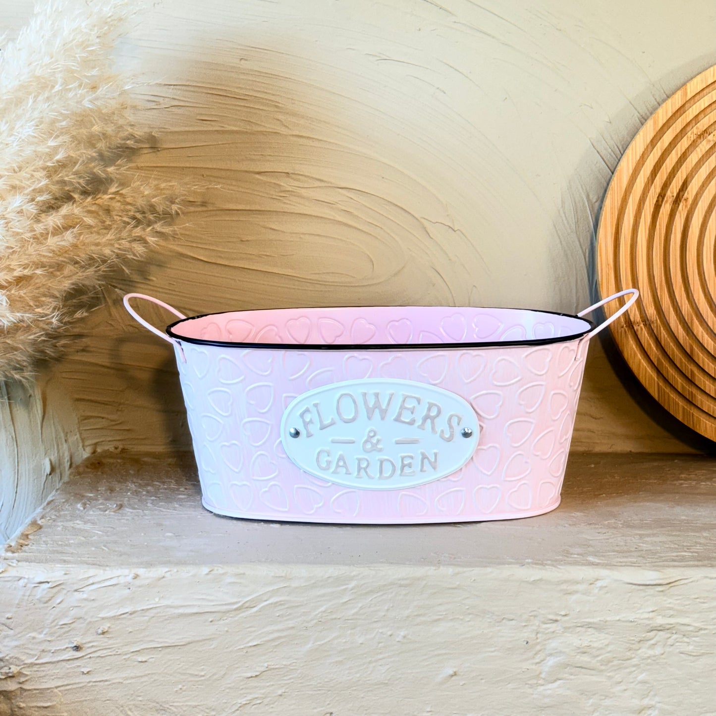 Tutku Vintage Oval Metal Kulplu Saksı Pembe KOD:3458