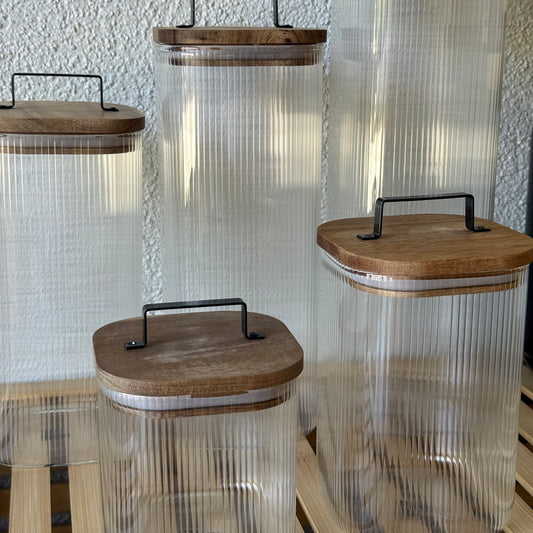 ZBERN Akasya Ağacı Kapaklı Kare Borosilikat Kavanoz Seti 5 Adet