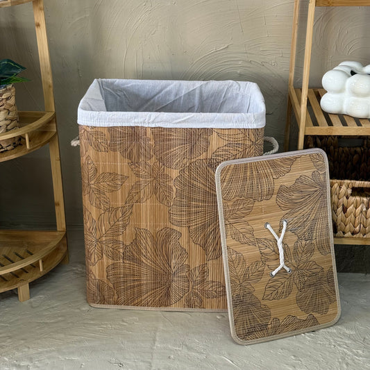 Lorena Desenli Bambu Kapaklı İçi Astarlı Kirli Çamaşır Sepeti KOD:790