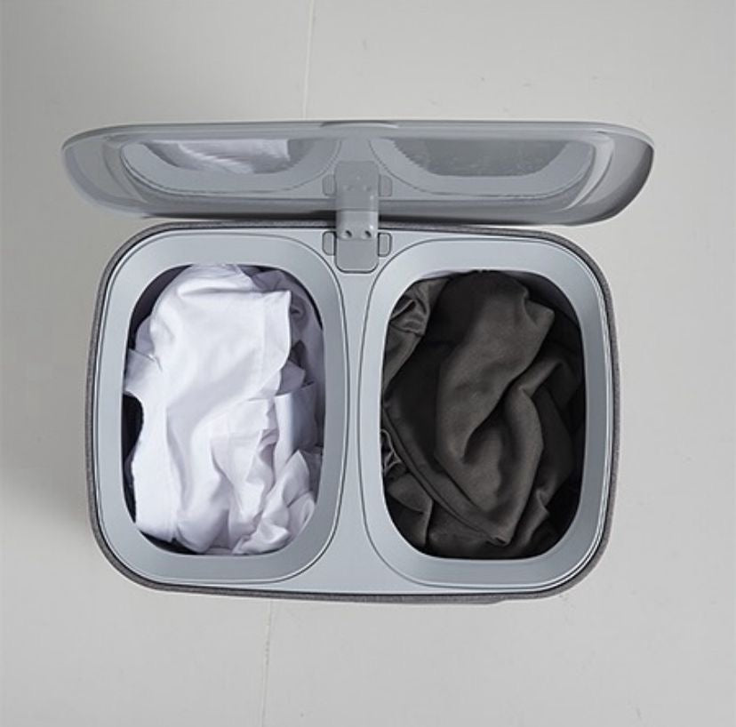 Evanev 2 Bölmeli Katlanır Kumaş Kirli Çamaşır Sepeti Gri 50 Litre