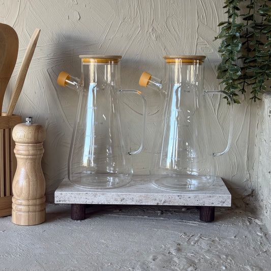 Evanev İkili Yağdanlık Seti Travente Standlı Bambu Kapaklı KOD:189