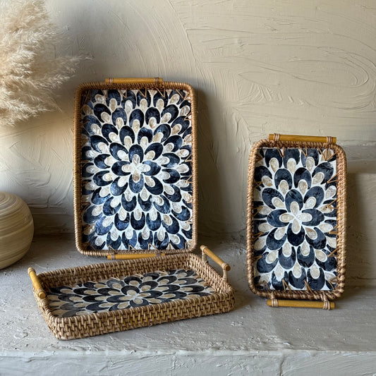 Porelly Sedef-Bambu Dikdörtgen 3 Boy Tepsi Seti Siyah KOD:093