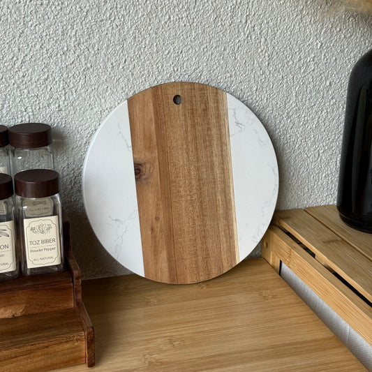 Rocc Saf Mermer-Akasya Yuvarlak Sunumluk Beyaz Küçük Boy