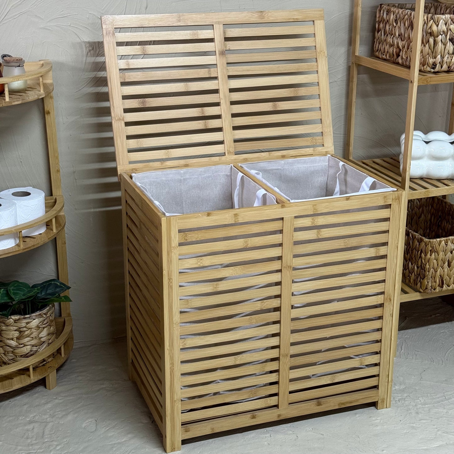 Lalezar İki Bölmeli Bambu Kirli Çamaşır Sepeti (Çok Satanlarda)(Süper FİYAT)KOD:8018