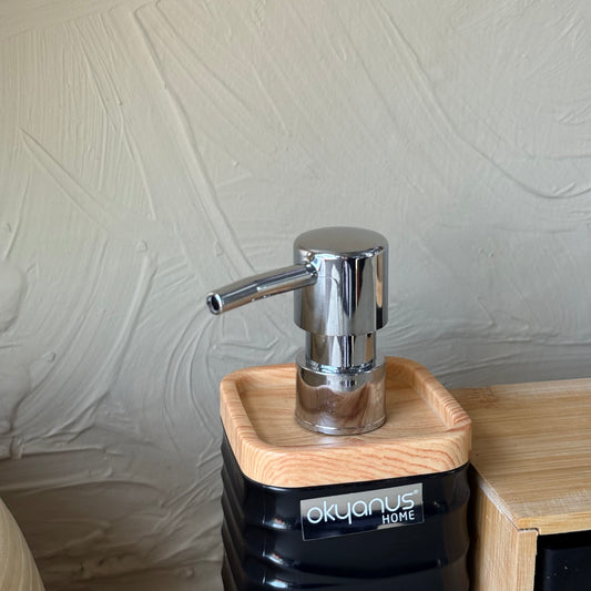 Okyanus 5 Parça Bambu Standlı Banyo Seti Siyah