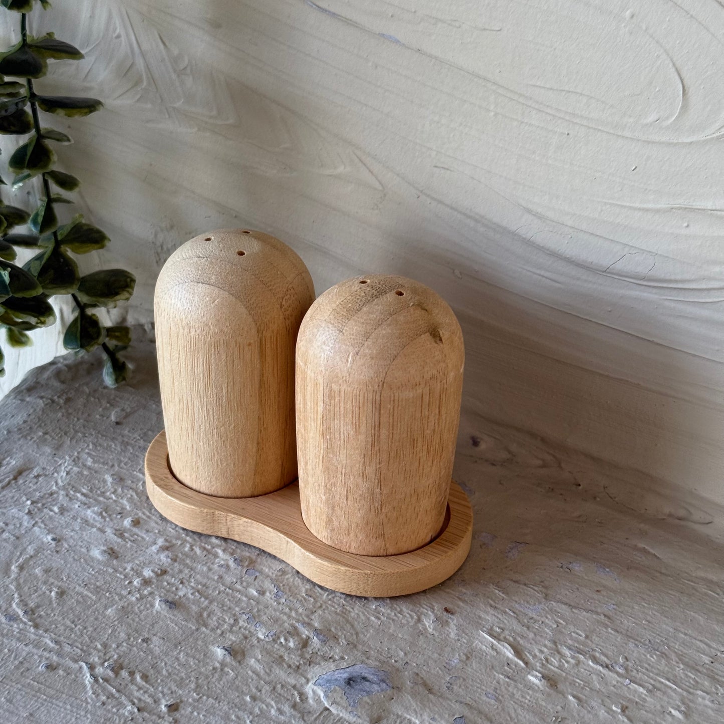 Saverlly Bambu Standlı İkili Oval Model Tuzluk KOD:94660