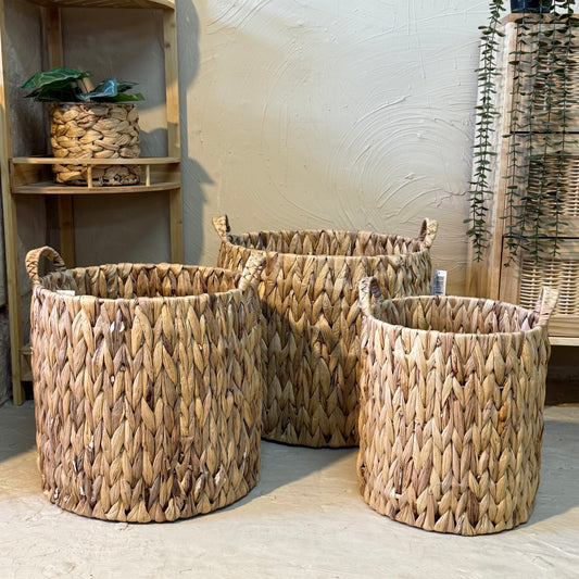 Sadolly Kalın Hasır 3 Boy Kulplu Sepet Seti Saksı KOD:1068