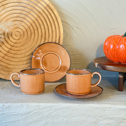 Porline İkili Porselen Kahve Fincan Seti Kiremit