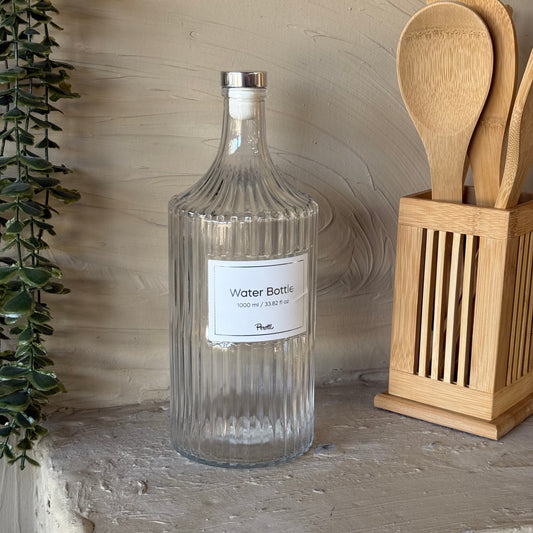 Perolly Çizgili Cam Yaplık veya Su Şişesi 1 Litre KOD:18113
