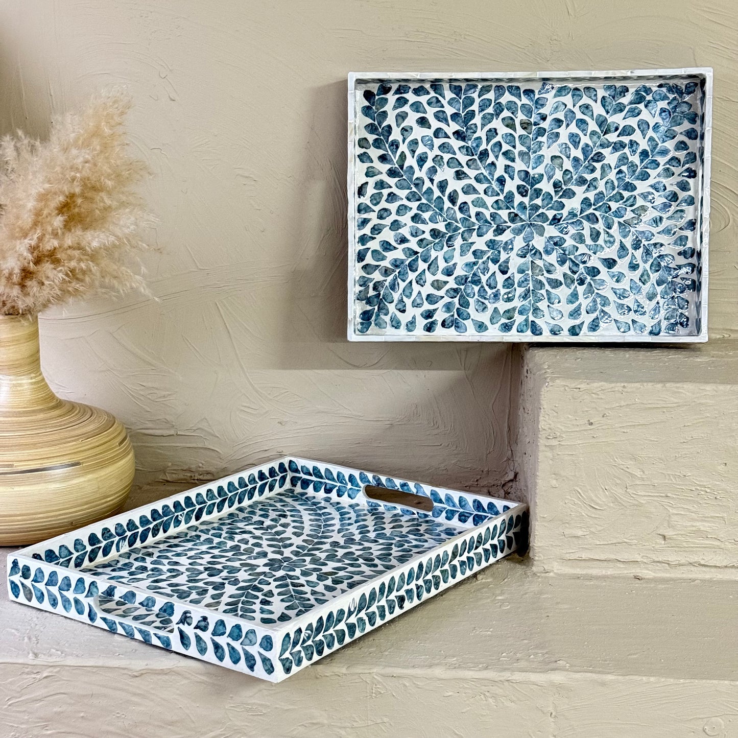 SVR Sedef 2 Boy Dikdörtgen Tepsi Seti KOD:61839 Mavi-Yeşil