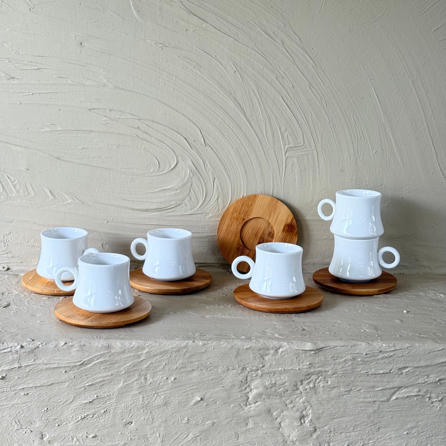 KRD Bambu Altlık Porselen Kahve Fincan Takımı Seti 6 Kişilik