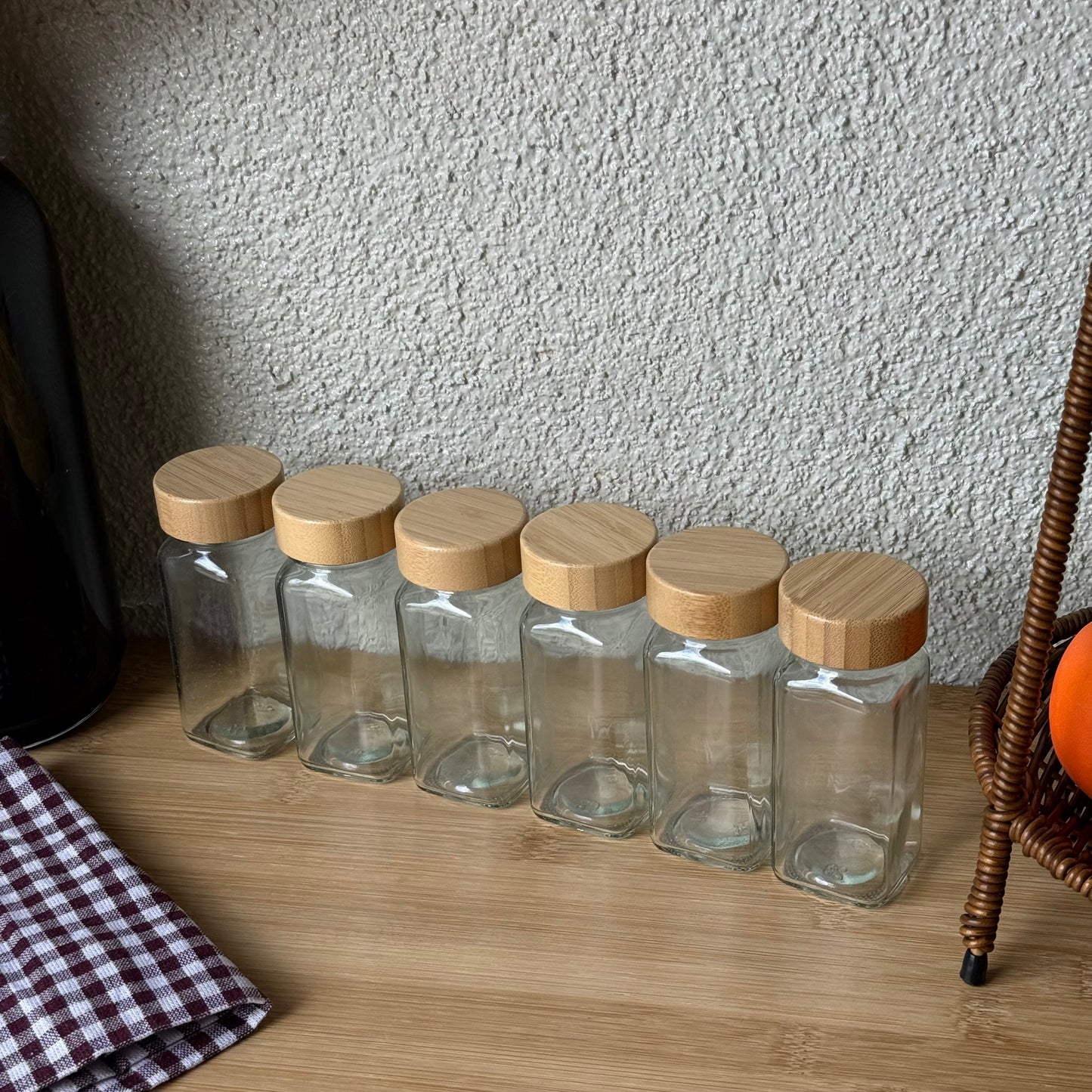 Evanev Bambu Kapaklı 6 Adet Kare Baharatlık Seti 120 ml