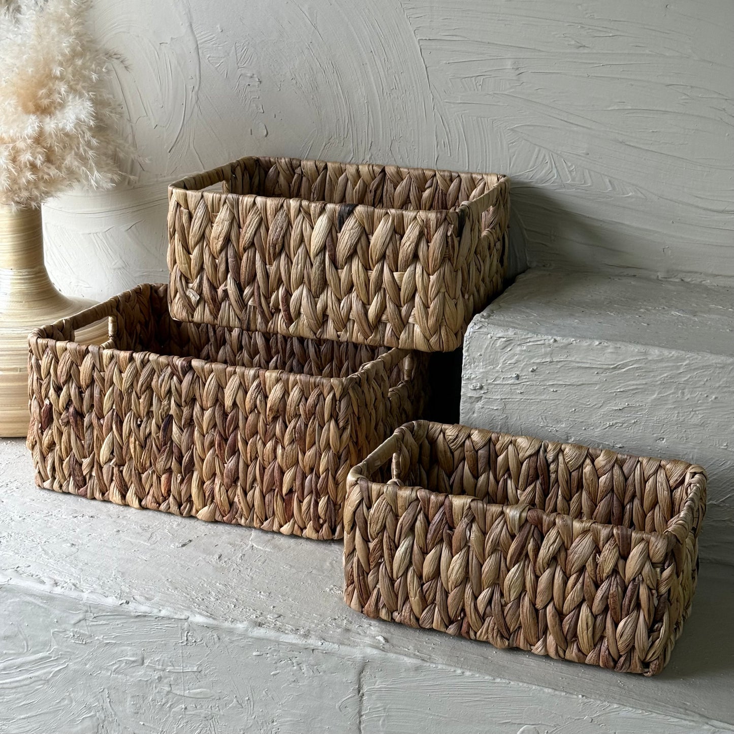 Panalı Kalın Örgü Hasır 3 Boy Organizer Sepet Seti Dikdörtgen KOD:23128