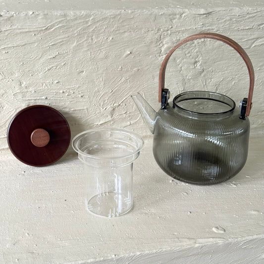 Buenos Borosilikat Cam Çizgili Model Akasya Ağacı Kapaklı Demlik KOD:16992-5