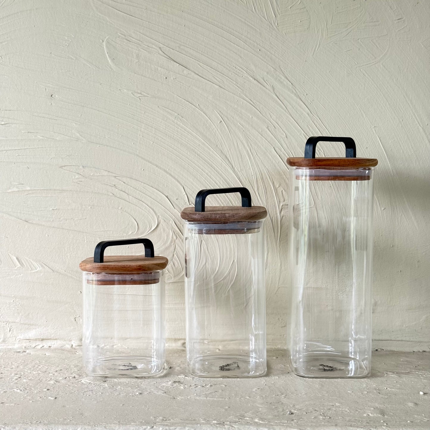 Buenos Kare Model Akasya Ağacı Kapaklı 3 Boy Erzak Kavanoz Seti