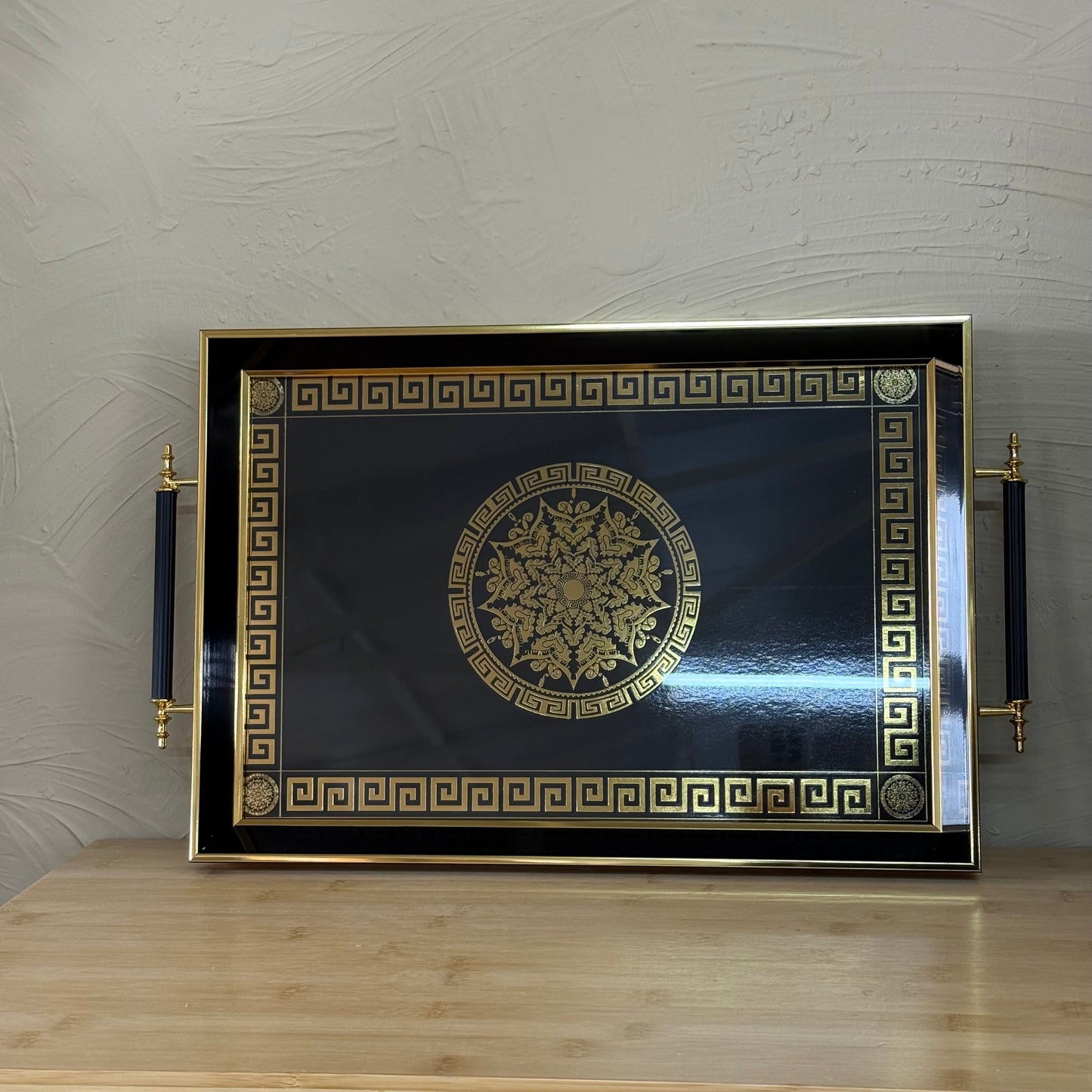 Goldenya Tutmalı Desenli Tepsi Siyah-Gold KOD:5020-50