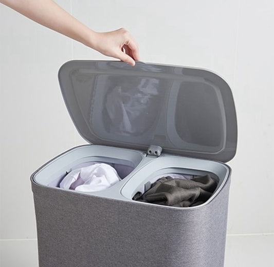 Evanev 2 Bölmeli Katlanır Kumaş Kirli Çamaşır Sepeti Gri 50 Litre