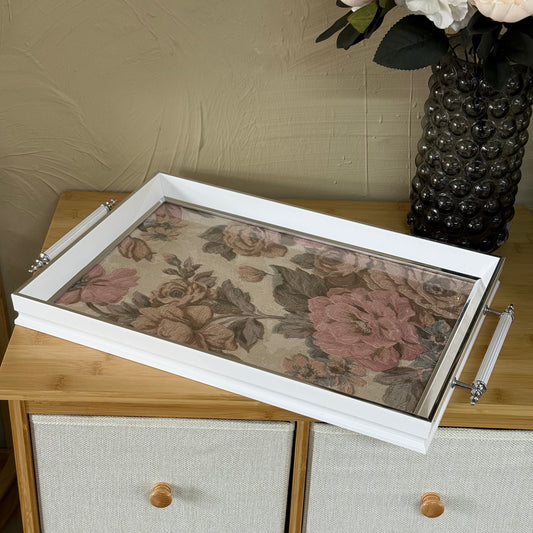 Goldenya Tutmalı Gül Desenli Tepsi Beyaz KOD:5030-09