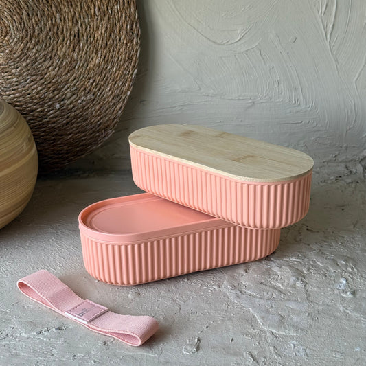 Brillant Bambu Kapaklı Oval Saklama veya Beslenme Kabı Koral