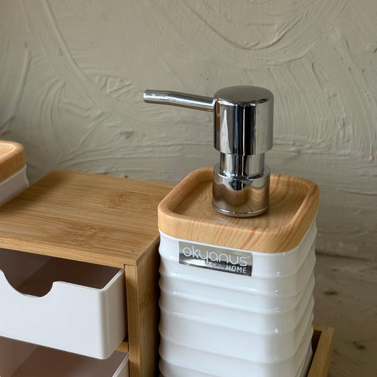 Okyanus 5 Parça Bambu Standlı Banyo Seti Beyaz