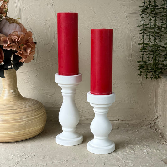 Ma-Perra Modern İki Boy Şamdan Seti Beyaz Kalın Model KOD:91138