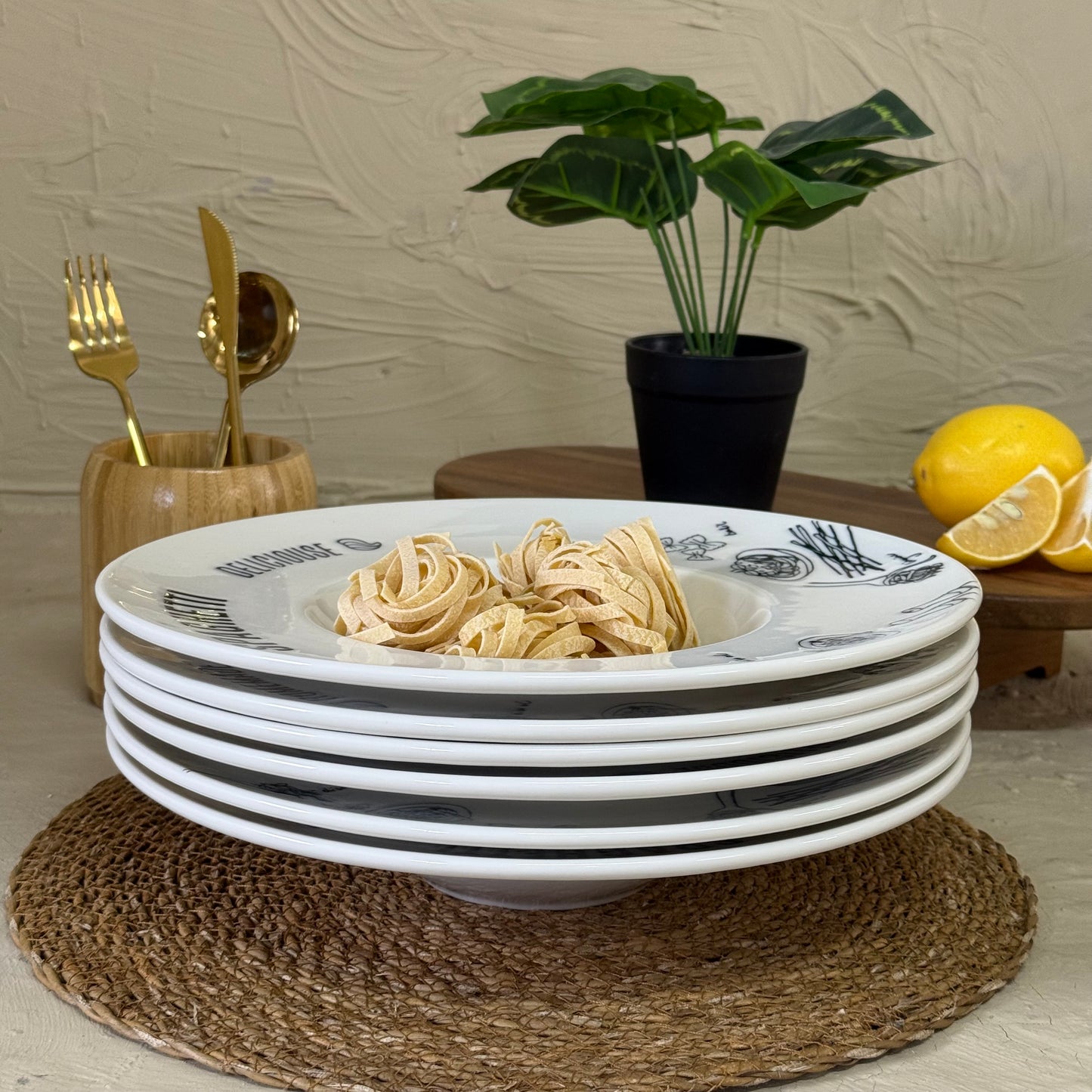 Porser Spagetti Porselen Makarna Tabağı 6 Adet