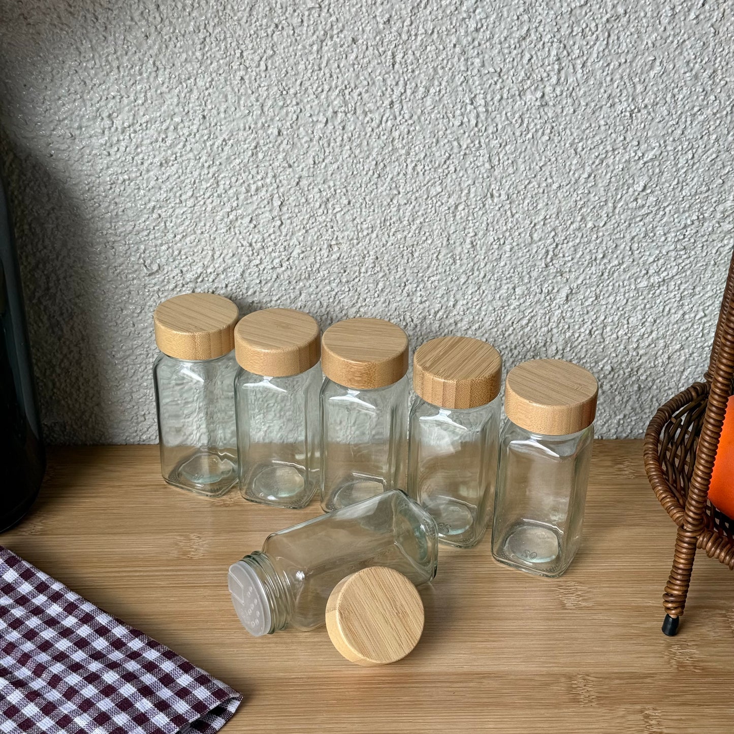 Evanev Bambu Kapaklı 6 Adet Kare Baharatlık Seti 120 ml
