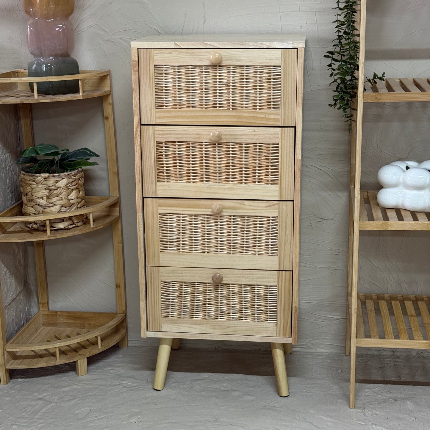 PNL Ayaklı Ahşap Dolap 4 Çekmeceli KOD:BM06-4