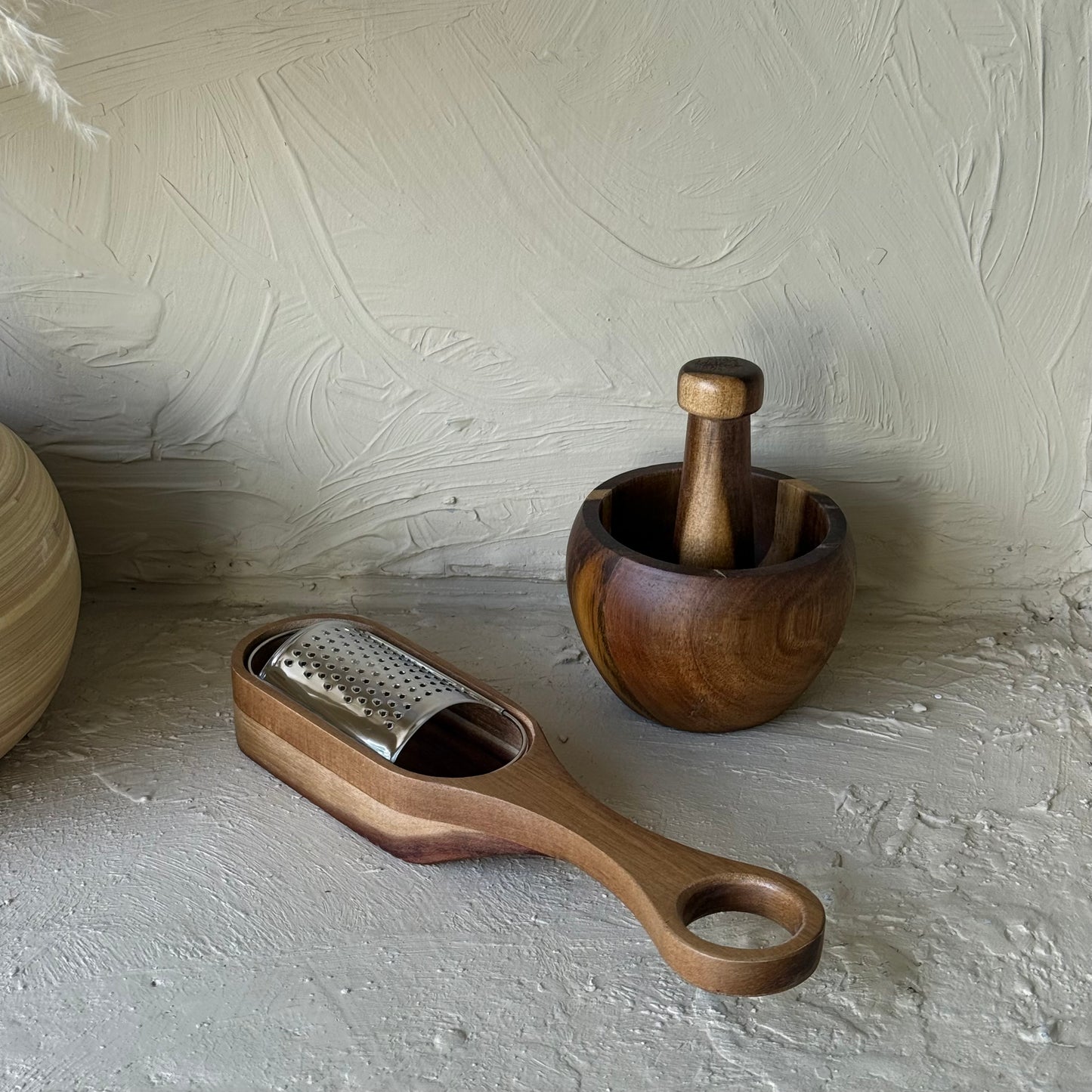 Arow Akasya Ağacı Mutfak Seti Havan Rende Seti