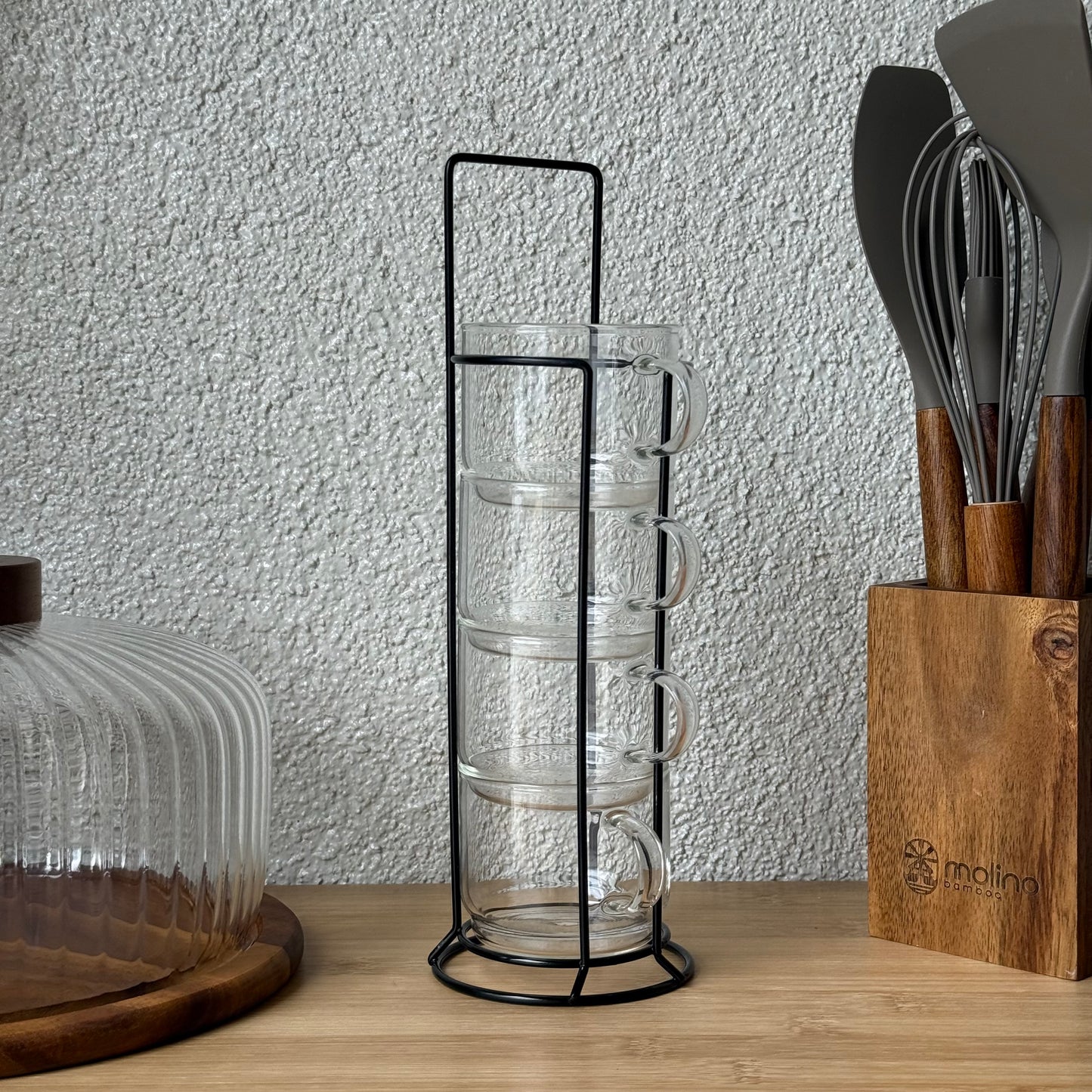 Milay Metal Standlı Nescafe Cam Kupa Seti