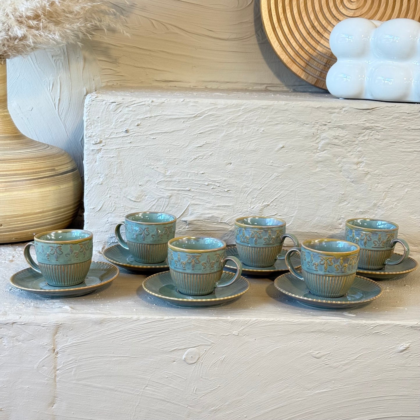 Porline Helena Hitit Model Porselen Kahve Fincan Seti 6 Kişilik Haki ( ÇOK SATANLARDA)